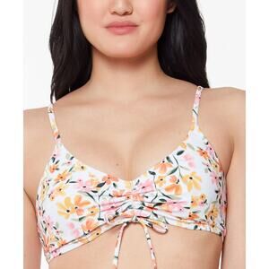 JESSICA SIMPSON Pink Floral Ruched V Neck Sunset Dreaming‎ Swimsuit Top S NWT